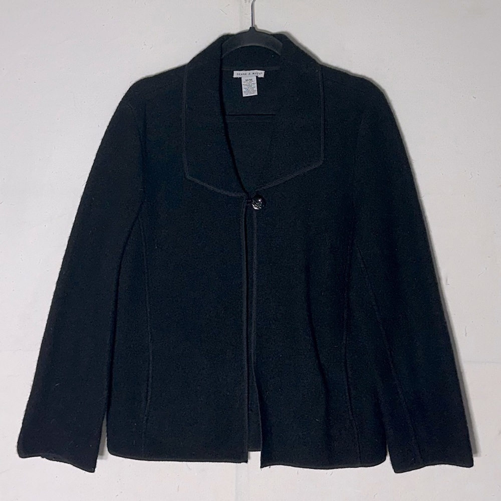 Deane & White Black Wool One Button Cardigan M Boho Goth Twee